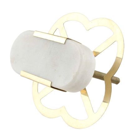 White Oval Golden Stone Dresser Knobs